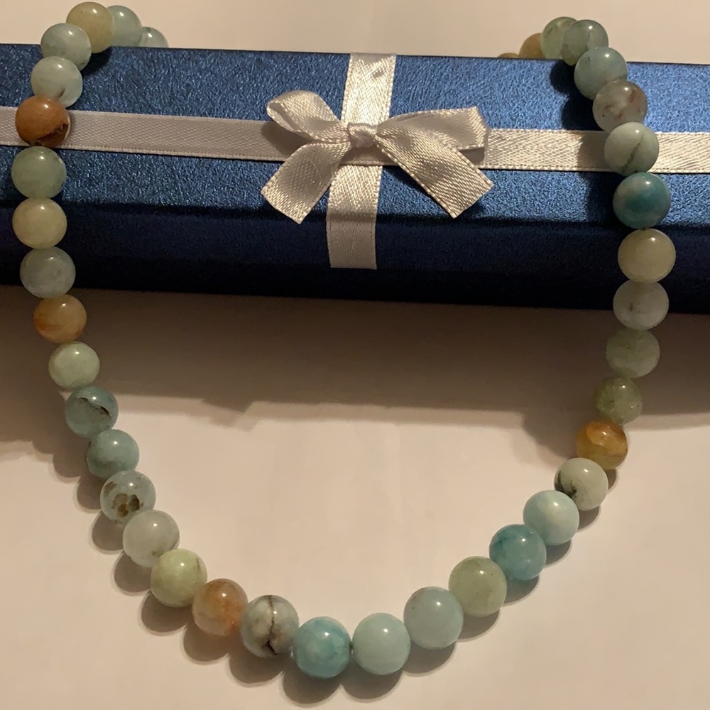 AQUAMARINE QUARTZ  BEADS, NECKLACE, SIZE 18 - Picture 4 of 5